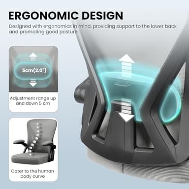 Office Chair, Ergonomic Home Computer Desk Chairs, Comfy Breathable Mesh Chair with Adjustable Lumbar Support Flip-up Armrests, Executive Task Chair with High Back for Home Office Rolling Swivel Chair - Image 4