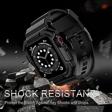 OROBAY Rugged Band Compatible with Apple Watch Band 45mm/44mm/42mm with Case, Shockproof Strap for iWatch SE3 SE2 SE Series 9/8/7/6/5/4/3/2/1 with Bumper Case Cover Men Women, Matte Black - Image 5