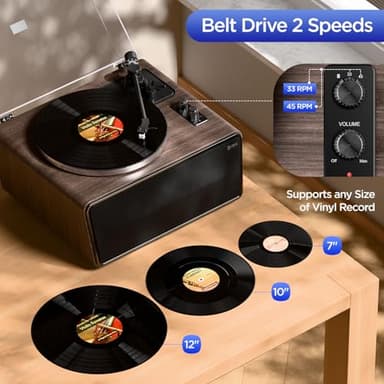 All in One Vinyl Record Player,Bluetooth Turntable Built in 4 Stereo Speakers Phono Preamp,High Fidelity Turntables for Vinyl Records with Magnetic Cartridge AT-3600L MM,Belt Drive 2-Speed,33/45 RPM - Image 5