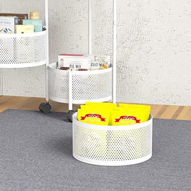 JAQ Rotating Storage Shelves Rack for Kitchen, 4-Tier Multi Layer Removable Basket Shelf Organizer on Rolling Wheels for Fruit Vegetable Grocery Corns Potato Onion (4-Tier, White) - Image 7