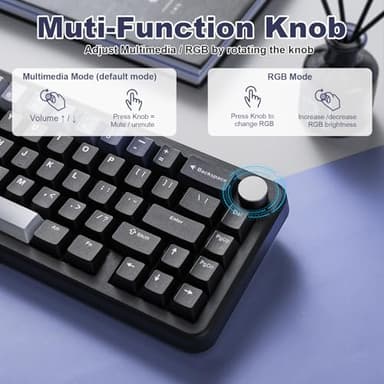 YUNZII B68 Wireless Mechanical Keyboard,Tri-Mode BT5.0/2.4GHz/USB-C,Cute PBT Keycaps,Hot Swappable Creamy Typing Gasket Mounted,RGB Backlit NKRO for Win/Mac (Black, Cocoa Cream V2 Switch) - Image 8