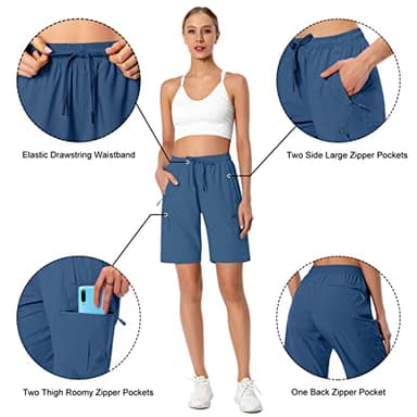 Women's Lightweight Hiking Cargo Shorts Quick Dry Athletic Shorts for Camping Travel Golf with Zipper Pockets Water Resistant Blue - Image 5