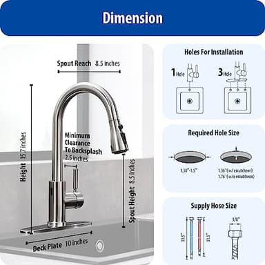 WEWE Touchless Kitchen Faucet with Pull Down Sprayer - Single Handle Kitchen Faucets Smart Motion Sensor Stainless Steel Brushed Nickel Sink Faucet - Image 6
