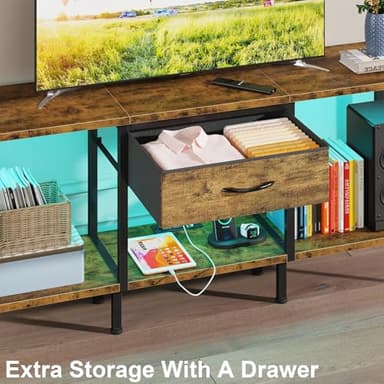 GYIIYUO LED TV Stand with Power Outlet and Fabric Drawer for 55 50 45 Inches TV - Entertainment Center and Industrial TV Console Table for Living Room, Bedroom- 47" Rustic Brown - Image 4