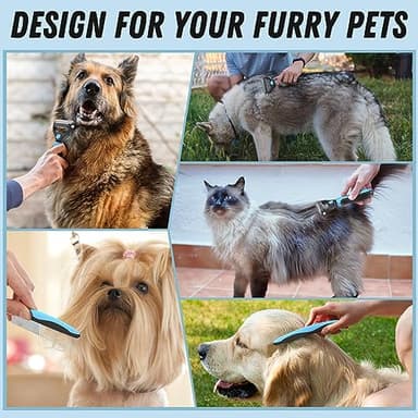 Docrok Pet Grooming Combo - Blue Deshedding Brush with Metal Comb for Detangling and Dematting Long, Matted Fur on Cats and Dogs - Image 7