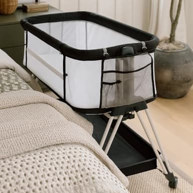 Fodoss Baby Bassinet Bedside Sleeper with Wheels and Storage Tray,4-Sided Mesh Bedside Bassinet for Infant/Newborn,7 Height Adjustable Easy Folding Bedside Crib - Image 7