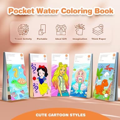 ZHOC Paint with Water Coloring Books for Kids, Pocket Mess Free Watercolor Painting Sets for Kids Ages 3 4 5 6 7 8+, Water Color Paint Set Arts and Crafts Gift for Boys Girls, Princess - Image 3