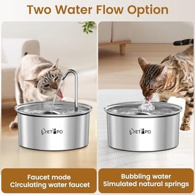 Petlipo Stainless Steel Cat Water Fountain, 3.2L/108oz Cat Fountain for Drinking, Pet Water Fountain for Cats Indoor, BPA-Free Cat Water Dispenser with 2 Flow Modes, kitty Spout Fountain for Cats Dogs - Image 2