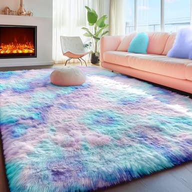 PAGISOFE Cute Furry Pastel Rug for Girls Bedroom, Soft Shag Rainbow Purple Tent Rugs for Livingroom, Kids Room, Playroom Nursery Home Decor, Plush Mermaid Kawaii Rug Fluffy Fuzzy Carpet 4x6 Area Rug - Image 5