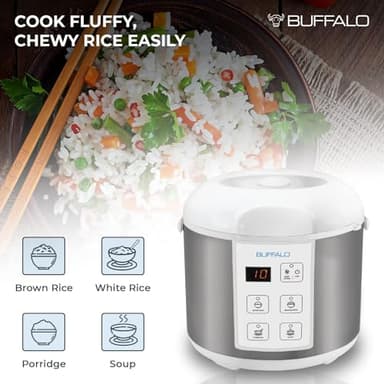 Buffalo Classic Rice Cooker with Clad Stainless Steel Inner Pot - Electric Rice Cooker for White/Brown Rice, Grain - Easy-to-clean, Non-Toxic & Non-Stick, Auto Warmer (5 Cup) - Image 4