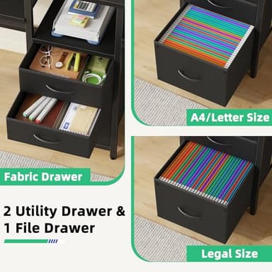 GYIIYUO 93'' Two Person Desk with Charging Station, Long Desk with 3 Drawers and Printer Shelf, Double Computer Desk, Fabric Drawers, 2 Person Writing Study Table Workstation for Home Office, Black - Image 5