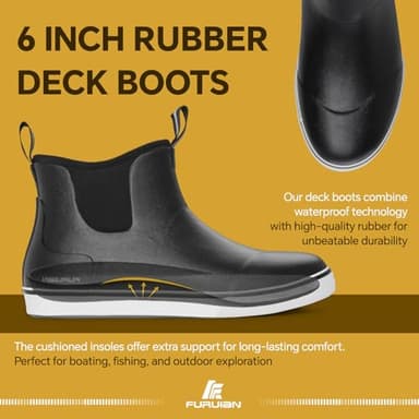 Furuian Men's Deck Boots Fishing Boots Waterproof Rain Boots Ankle Booties Slip On Neoprene Rubber Footwear Chelsea Boots Men Botas Para Hombre for Gardening Fishing Boating Camping Sailing - Image 4