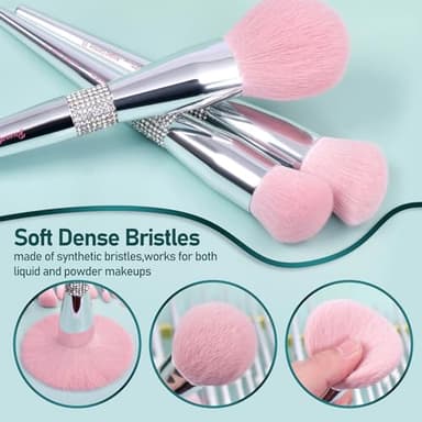 Bueart Design Elegant pink Ultra soft labeled Makeup Brushes Sets with Brush Holder makeup brush set with Foundation Powder blush blending contour Brush (15Pcs Silver Pink+Holder) - Image 5