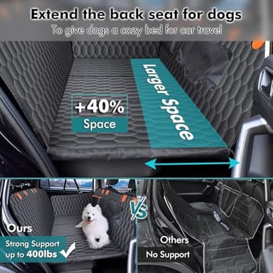 Chumajor Back Seat Extender for Dogs-Supports 400lb,Waterproof Dog Car Seat Cover Hard Bottom-Detachable,600D Heavy Duty Scratch Proof Nonslip Soft,Dog Hammock for Car,SUVs - Image 2
