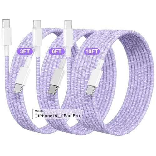 USB C to USB C Cable 3/6/10 FT for iPhone 16 15 Pro Max,Long C to C Cable Fast Charging Cord Braided for iPhone 16 15 Pro/16 15 Plus/16e,MacBook,iPad 10/11th 60W-Purple - Image 1