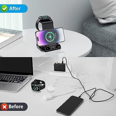 Wireless Charging Station, YiJYi 3 in 1 Watch Charger Stand with Digital Clock Suitable for iWatch SE/6/5/4/3/2/1,AirPods Pro, for iPhone 16/15/14/13/12/11 Pro Max/XS/XR/X/8/Samsung S23/S22/S21 - Image 6
