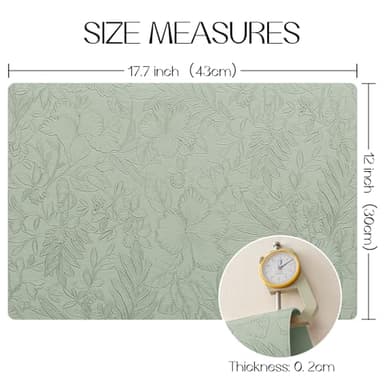 Romanstile Vinyl Placemats Set of 4-12 X 18 Inch - Heat Resistant Non-Slip Embossed Floral Place Mats 100% Waterproof Oilproof Wipeable Faux Leather Table Mats for Kitchen/Dining/Party, GrassGreen - Image 7