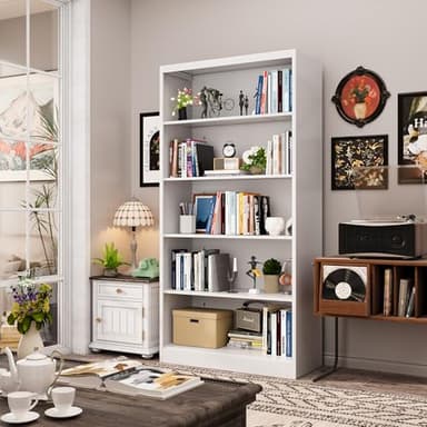 LyAosdFu Metal Bookcase, 14" Deep Bookshelf, 66" Tall Bookcases with Adjustable Shelves, 5 Shelf Bookcase, Industrial Bookshelves and Bookcases for Living Room, Office, Library. White Book Shelf. - Image 2