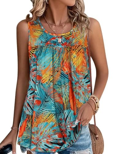 CHICGAL Womens Summer Tank Tops Sleeveless T Shirt Casual Loose Fit Tunic Blouses(Floral Boho Print,3XL) - Image 1