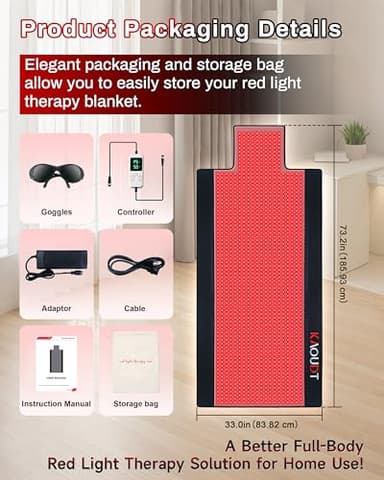 Kaoudt 73"x33" Medical-Grade TPU Red Light Therapy Mat for Full Body Pain Relief, FSA&HSA Eligible Infrared Light Therapy Blanket, 1370LEDs - Image 5