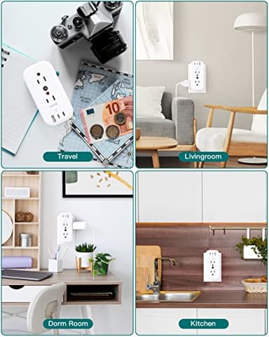 Outlet Extender Multi Plug Adapter - Addtam Electrical 6 Outlet Splitter with 3 USB Wall Charger (2 USB-C Ports), Wall Surge Protector Plug Expander for Cruise, Travel, Home, Office, Dorm Essentials - Image 7