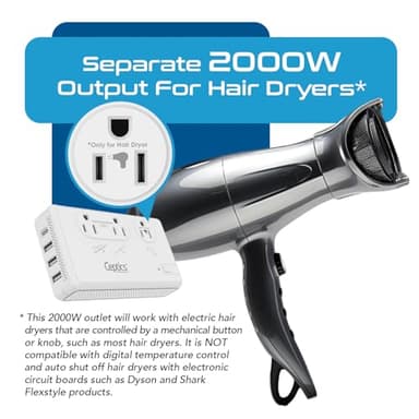 Ceptics 2000W Travel Voltage Converter for Hair Dryer & 200W Convert 220V to 110V for Curling Iron, Straightener, Chargers, Step Down World Power 4 USB Charging QC 3.0 SWadApt Type A, B, C, E/F, G, I - Image 5