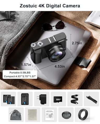 4K Digital Camera for Photography and Video, Autofocus Anti-Shake 48MP Vlogging Camera for YouTube, 3'' 180°Flip Screen Camera with Flash 16X Zoom, Digital Camera with 32GB Card Battery Charger Black - Image 7