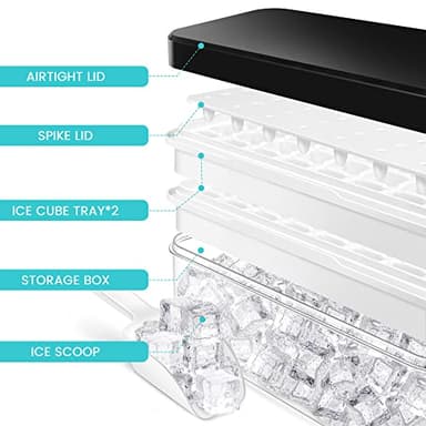 Ice Trays for Freezer with Lid and Bin,Ice Cube Trays for Freezer with 2 Trays,Easy Release 64 Pcs Ice for Chilling Cocktails Whiskey, BPA Free (Black) - Image 7
