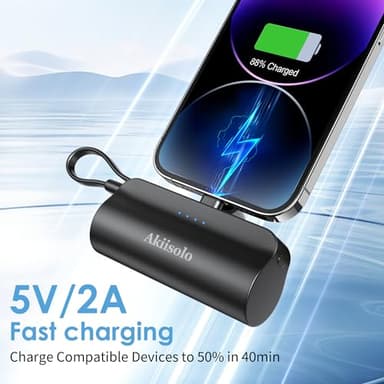 Portable Charger Power Bank For iPhone With Dual Infterface, Real 5000mAh , Mini Phone Charger Battery Pack Fast Charging Compatible with iPhone 15/14/14 Pro Max/14 Plus/13/12/11/X/8/7/6, More (Black) - Image 4