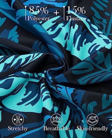 Hanna Nikole Women's Plus Size 3 Piece Rash Guard Swimsuits Long Sleeve Swimwear for Surfing Blue Leaf 24W - Image 5