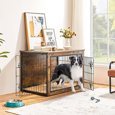 Yaheetech 40'' Dog Crate Furniture with Cushion Wooden Dog Crate with Double Doors/Adjustable Feet Side End Table for Small/Medium Dogs - Image 9