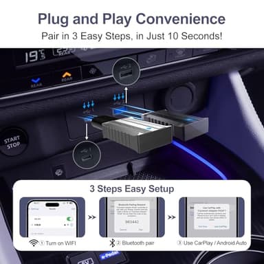 iHeylinkit 2 in 1 carplay Wireless Adapter & Mini Android Auto with Fast Stable Connection, Wired to Wireless Android Auto Car Adapter, Compatible with iphone10+ Android 11+ & Cars from 2018 (Black) - Image 4