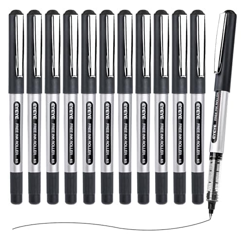 EYEYE 0.5mm Black Pens 12 Pack, Extra Fine Point Rollerball Pen Quick Dry, Liquid Ink Pens Fine Point Smooth Writing Pen for Journaling, Note Taking, Office, School Supplies - Image 1
