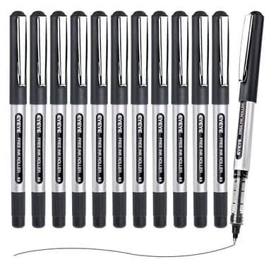 EYEYE 0.5mm Black Pens 12 Pack, Extra Fine Point Rollerball Pen Quick Dry, Liquid Ink Pens Fine Point Smooth Writing Pen for Journaling, Note Taking, Office, School Supplies - Image 1