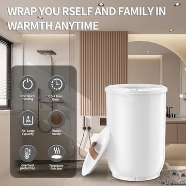 FLYHIT Large Towel Warmer for Bathroom - Heated Towel Warmers Bucket, Wood Handle, Auto Shut Off, Fits Up to Two 40"X70" Oversized Towels, Bathrobes, Blankets, Best Ideal for Mother's Gifts - Image 2