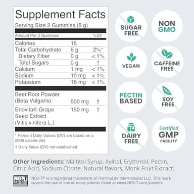 HumanN SuperBeets Heart Gummies - Beet Gummy with Energy Support, Grape Seed Extract & Beetroot Powder, Sugar Free - Pomegranate Berry Flavor, 60 Count - Image 2