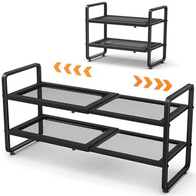 Shoe Rack - Expandable Shoe Organizer for Closet, Adjustable Metal Shoe Shelf Storage, 2 Tier Stackable Long Shoe Stand Holder for Garage, Entryway, Door Entrance, Black - Image 9