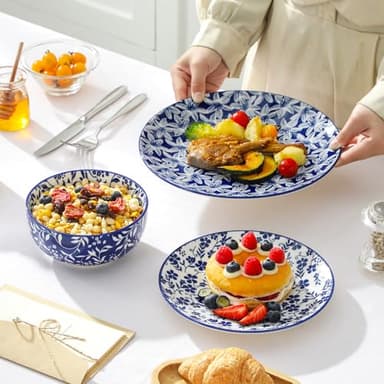 vancasso SELENE Plates and Bowls Set for 6, 18 Pieces Dinnerware Sets, Mircowave and Dishwasher Safe Dishes Set, Porcelain Blue Dinnerware - Image 6