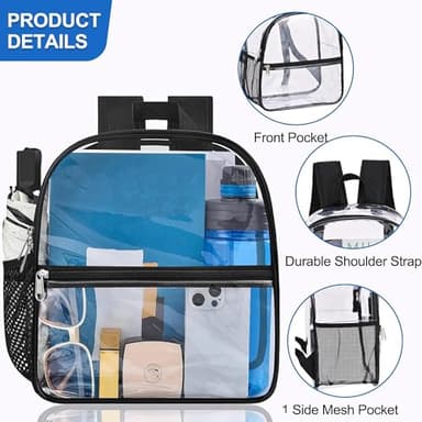 Oraben Clear Backpack for Stadium Events Clear Bag Small Stadium Backpack Waterproof 12x6x12 for Women Men Adult Concert Sports - Image 6