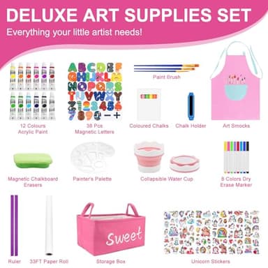 Easel for Kids Toys,Adjustable Wooden Toddler Art Easels, Girls Toys for Ages 5-7,8-13,Magnetic Dry Eraser White Board and Chalk Board with Art Supplies,Kid Easel 4 5 6 7 8 9 10 Year Old Girl Gifts - Image 4