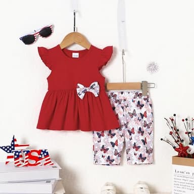 WESIDOM Toddler Girl Clothes Layered Ruffle Top Floral Shorts Cute Toddler Girls Summer Outfits 2Pcs Clothing Set(Red,18-24Months) - Image 5