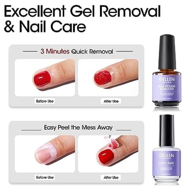 Gellen Gel Polish Remover Kit - Gel Nail Polish Remover with Latex Tape Peel Off Liquid and Manicure Tools, Quick & Easy Gel Polish Remover in 2-5 minutes, No Damage to Nails - Image 2