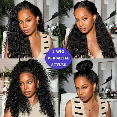 RJAOB Deep Wave 360 Lace Front Wigs Human Hair 28 Inch Invisi Strap HD Full Lace Front Wigs Human Hair Pre Plucked with Drawstring 180 Density Curly Wig 360 Glueless Lace Frontal Wigs for Women - Image 5