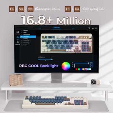 AULA 99 Wireless Keyboard, Custom Computer Keyboard, Tri-Mode Bluetooth 5.0/2.4GHz/USB-C Cute Creamy Gaming Keyboards with Number Pad, RGB Backlit Media Knob Programmable Keybaord for PC Gamer - Grey - Image 6