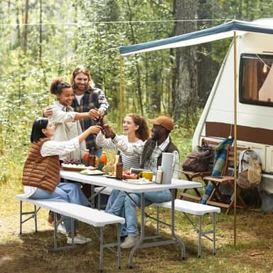 VINGLI Picnic Table Set with 2 Benches, 6 Feet Camping Table Chair Set,3-Piece Folding Furniture for Indoor or Outdoor Use, Smooth Tabletop, White - Image 8