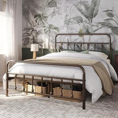 Yaheetech Classic Metal Platform Bed Frame Mattress Foundation with Victorian Style Iron-Art Headboard/Footboard/Under Bed Storage/No Box Spring Needed/Full Size Bronze - Image 3