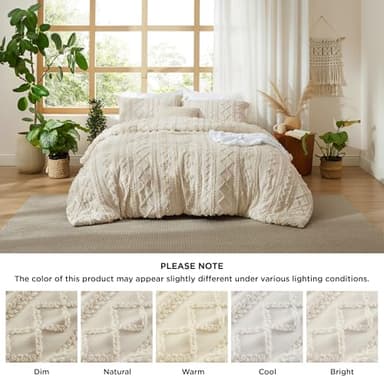 Bedsure Tufted Boho Comforter Set Queen Size - Beige Boho Bed Set, GentleSoft™ 3 Pieces Farmhouse Shabby Chic Embroidery Bedding, Gifts for Woman, Soft Jacquard Queen Comforter for All Seasons - Image 9