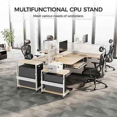 EUREKA ERGONOMIC PC Stand Computer Cart, Height Adjustable Tower Stand 2-Tier Suit for ATX Case Printer, Metal Rolling Cart on Wheels for Gaming Home Office, Maple - Image 3