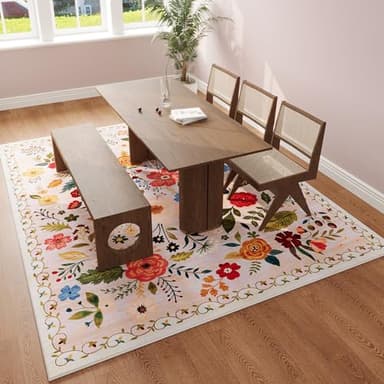 Rugcomf Area Rugs 9x12 Living Room Clearance Washable Boho Rug Non Slip Floral Vintage Low Pile Large Rug for Living Room, Bedroom, Farmhouse, Dining Room, Kids Playroom(Beige) - Image 5