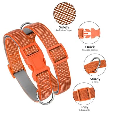 Didog Soft Padded Dog Collar with Quick Released Buckle, Reflective Dog Collar for Large Dogs, Adjustable Nylon Pet Collar for Daily Walk, Orange, L - Image 5